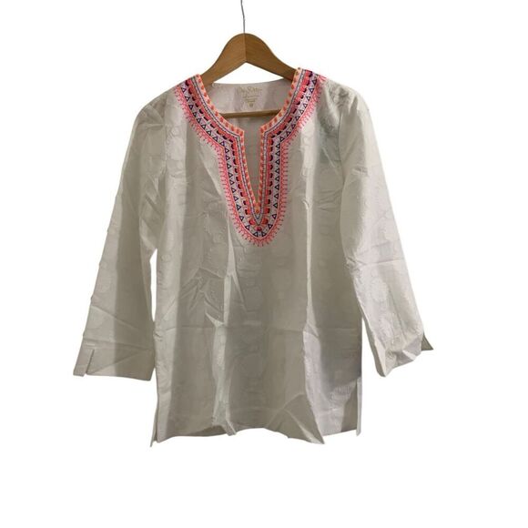 Lilly Pulitzer Amelia Island Embroidered Neckline White Cotton Tunic Top - Picture 1 of 5